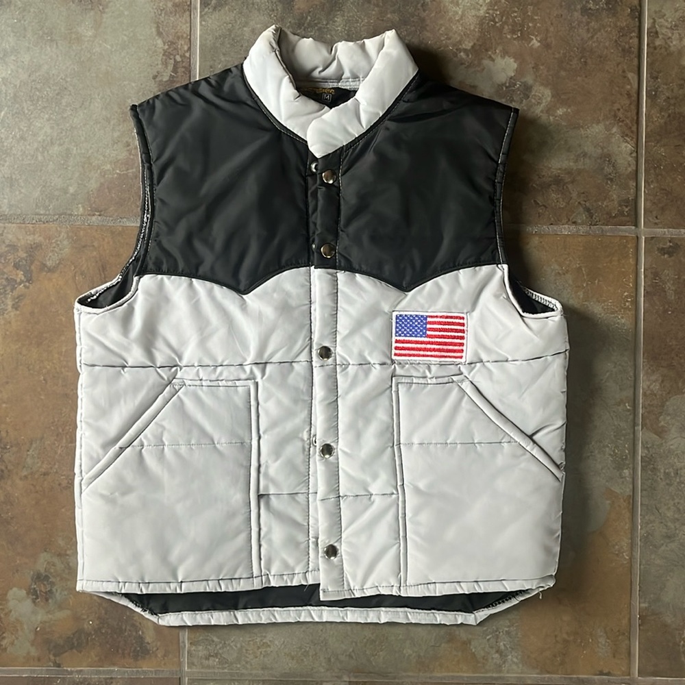 Vintage 1970s Swingster World of Wearables men’s vest, with American flag patch